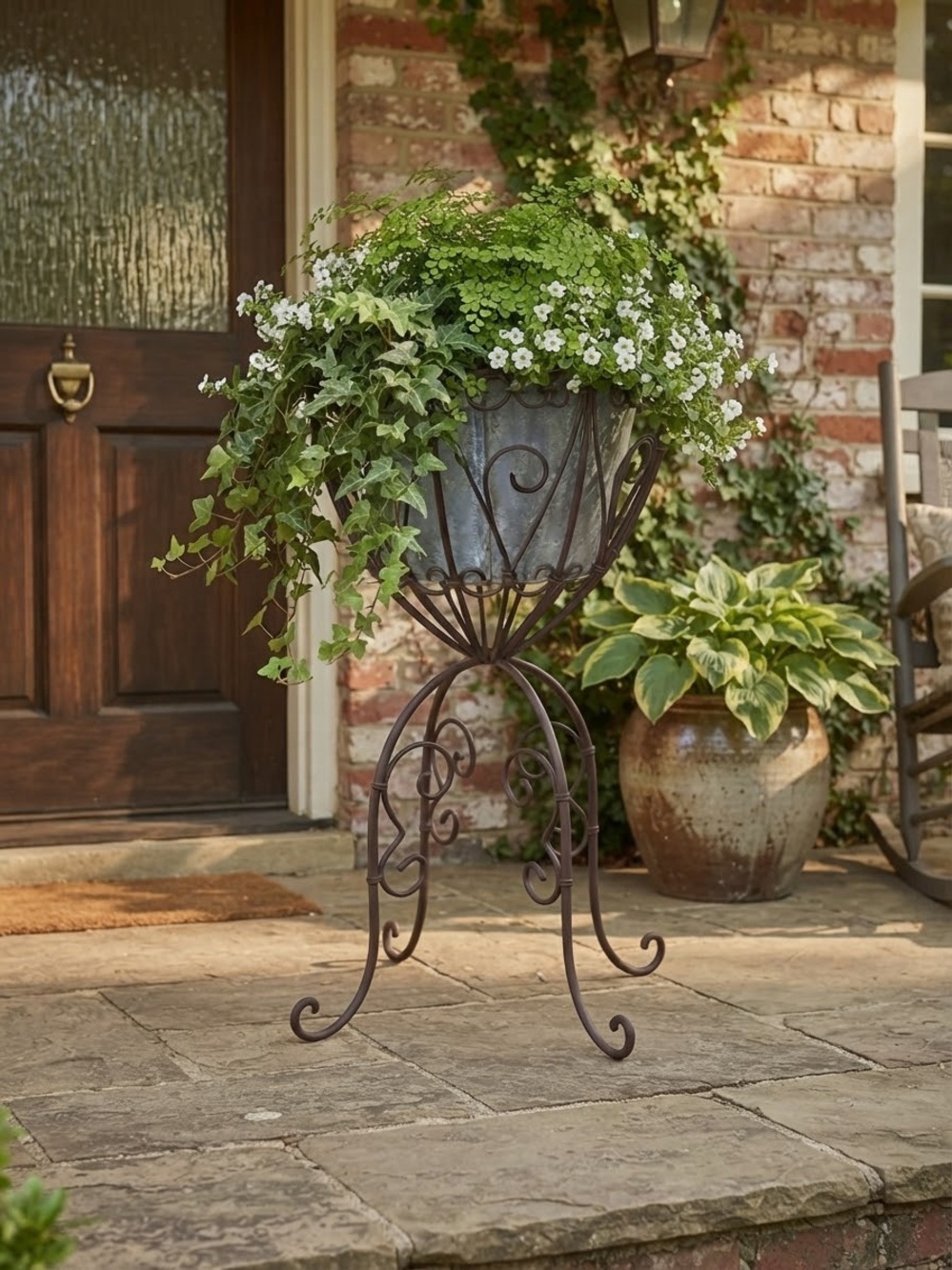 Vtg Wrought Iron Plant Stand Scrollwork Garden Planter Holder French Country